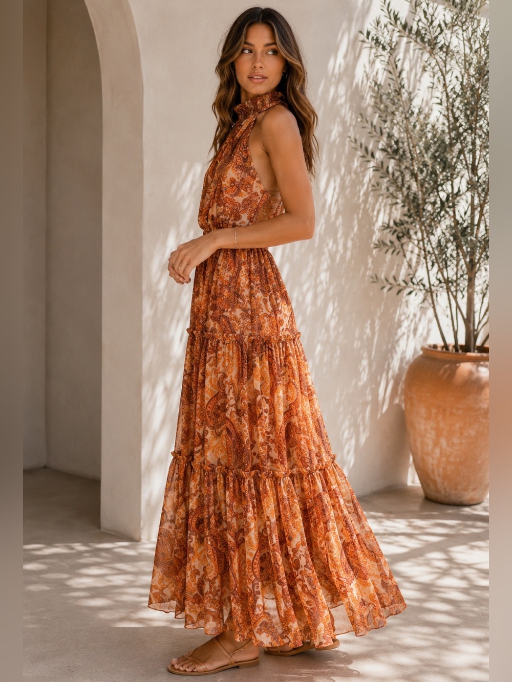 Taylor Paisley Halter Maxi Dress XS Boho Vacation Resort Summer